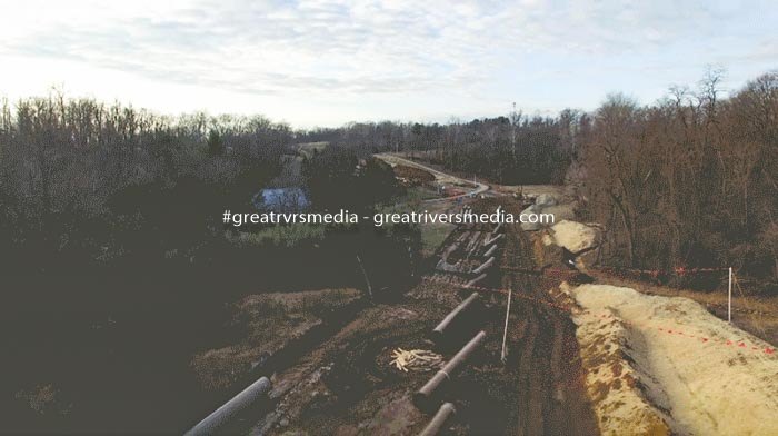 January 2018 drone footage shows pipeline construction across Gary and Michelle Erb’s land. The couple has not been paid for the land’s use. (Institute for Justice)